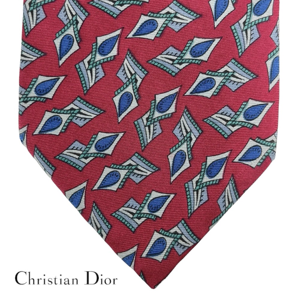 Christian Dior Monsieur | Necktie 58.5” 100% Silk Red Patterned Tie‎ Made in USA